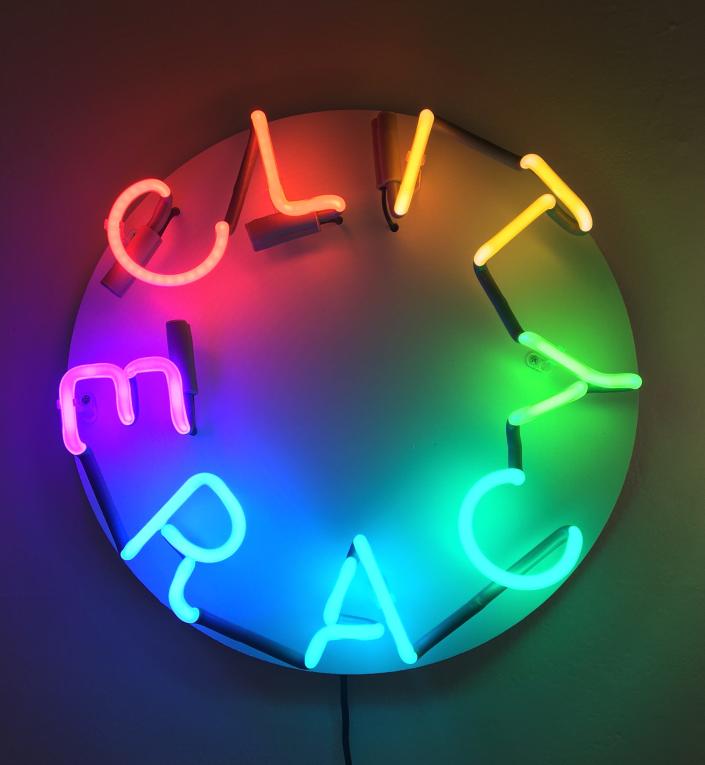 Neon light artwork from the Circle series. “Cliteracy: The Art of Intimate Justice” is on exhibition at the CVPA Campus Gallery, UMass Dartmouth, 285 Old Westport Road, North Dartmouth, through Nov. 4.